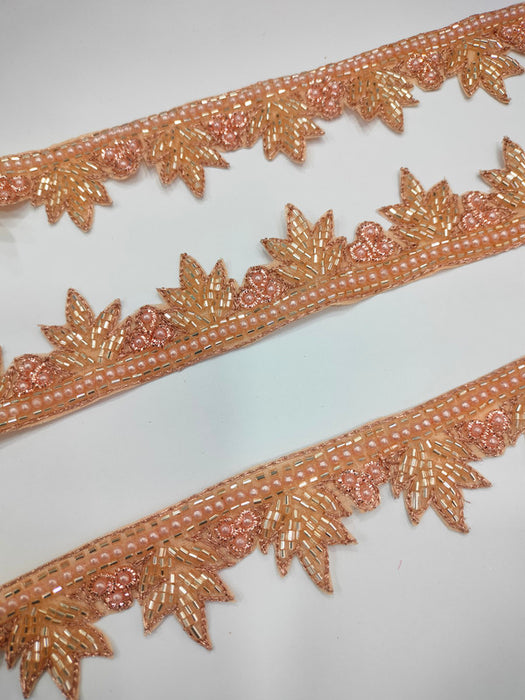 Rose Gold Elegance: Zardozi with Pearl Work Trim