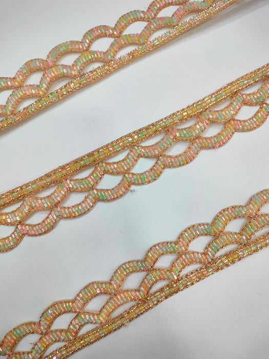 Golden Mosaic: Scalloped Multicolor Zari Handwork Trim