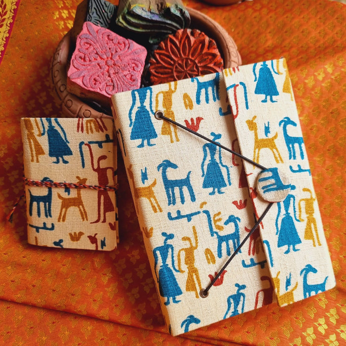 HATHI GODA UPCYCLED HANDLOOM FABRIC JOURNAL (combo-pocket diary and button)