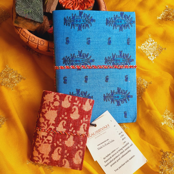 PACK OF UPCYCLED HANDLOOM FABRIC JOURNAL (pocket diary and doori)