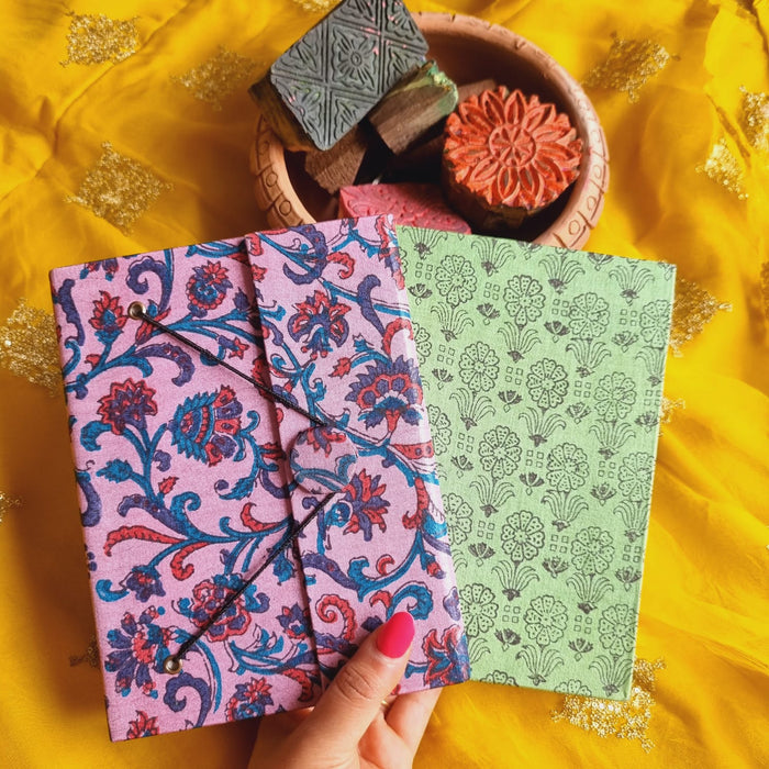 PACK OF UPCYCLED HANDLOOM FABRIC JOURNAL (hardbound and button)