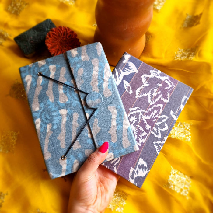 PACK OF UPCYCLED HANDLOOM FABRIC JOURNAL (button and handbound)