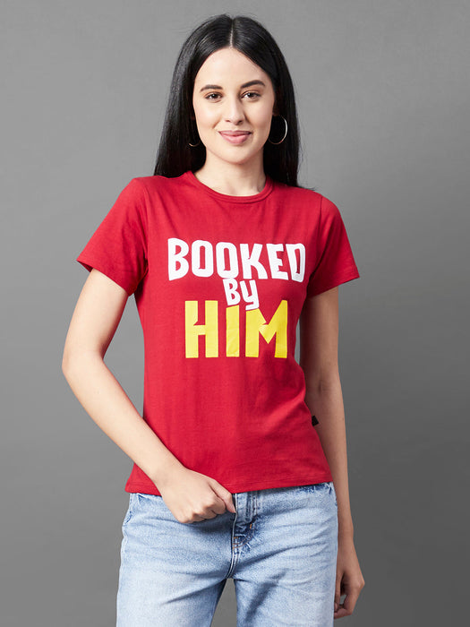 Maroon Typo Print Round Neck Half Sleeve Couple T-Shirt (Pack of 2)