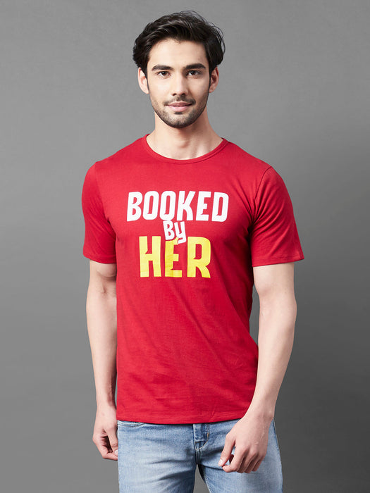 Maroon Typo Print Round Neck Half Sleeve Couple T-Shirt (Pack of 2)