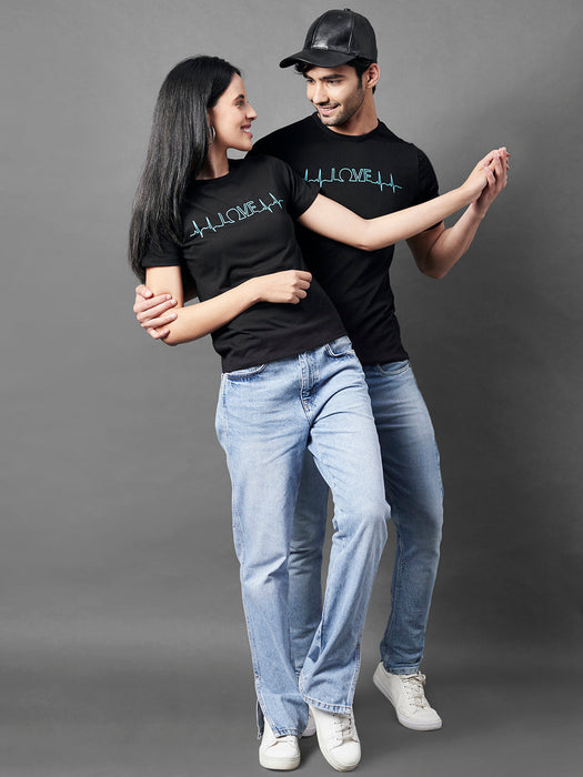 Black Typo Print Round Neck Half Sleeve Couple T-Shirt (Pack of 2)