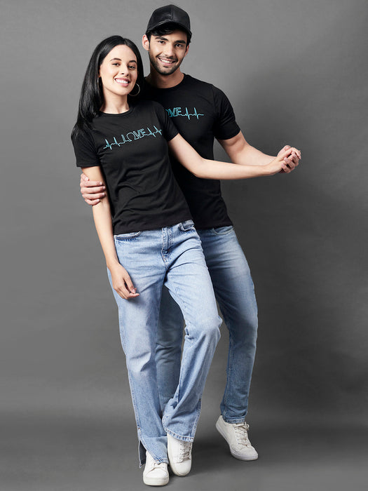 Black Typo Print Round Neck Half Sleeve Couple T-Shirt (Pack of 2)