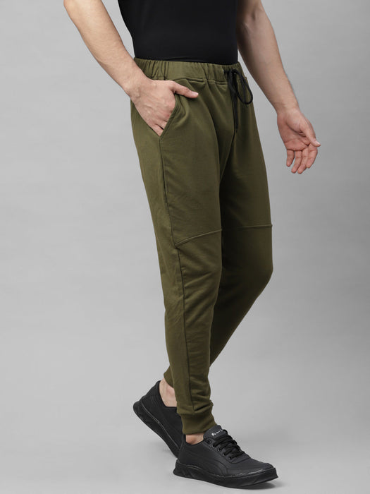 Black and Olive Green Pack of 2 Cut & Sew Ankle Length Regular Fit Terry Jogger