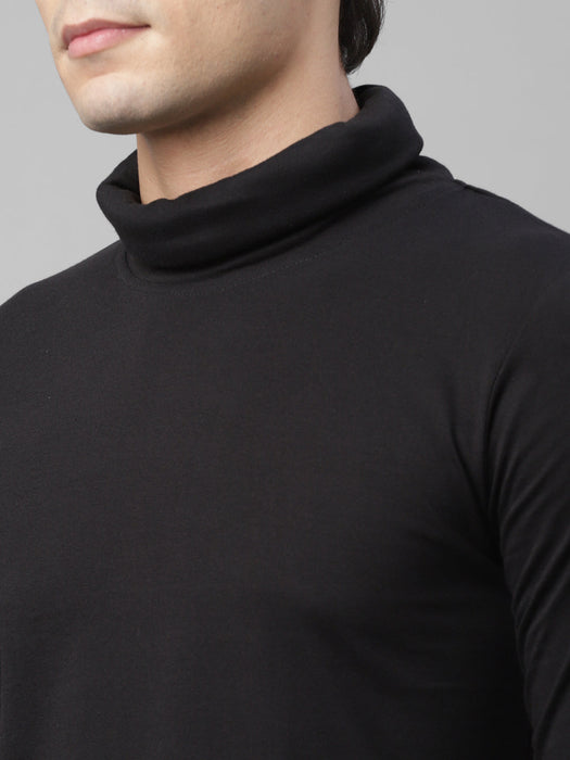 Black and White Cotton Full Sleeves Slim Fit Turtle Neck T-Shirt  - Pack of 2