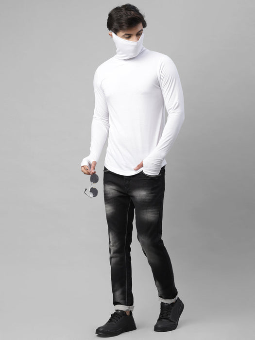 Black and White Cotton Full Sleeves Slim Fit Turtle Neck T-Shirt  - Pack of 2