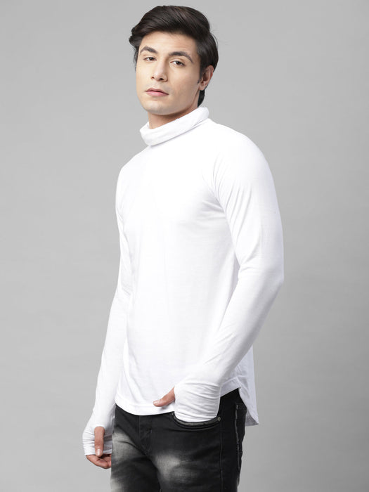 Black and White Cotton Full Sleeves Slim Fit Turtle Neck T-Shirt  - Pack of 2