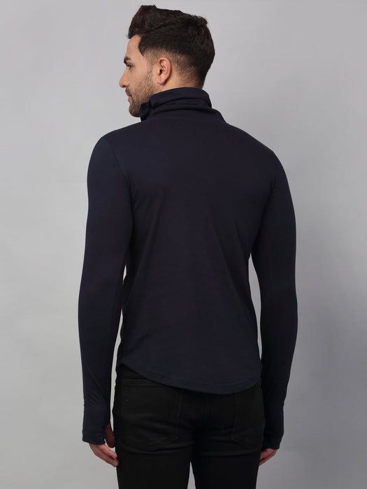 Black and Navy Blue Cotton Full Sleeves Solid Slim Fit High Neck T-Shirt  - Pack of 2