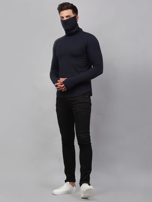 s White and Navy Blue Cotton Full Sleeves Solid Slim Fit Turtle Neck T-Shirt  - Pack of 2