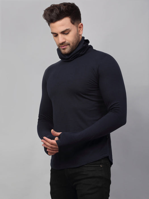 s White and Navy Blue Cotton Full Sleeves Solid Slim Fit Turtle Neck T-Shirt  - Pack of 2