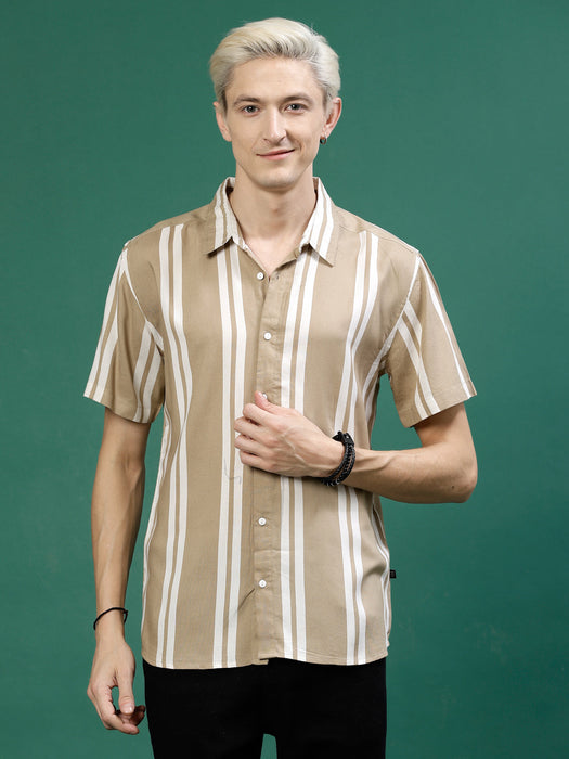 Men's Cut Away Collar Striped Shirt