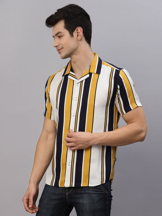 Striped Cuban Collar Half Sleeve Shirt