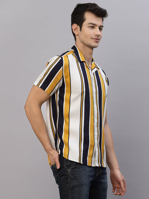 Striped Cuban Collar Half Sleeve Shirt