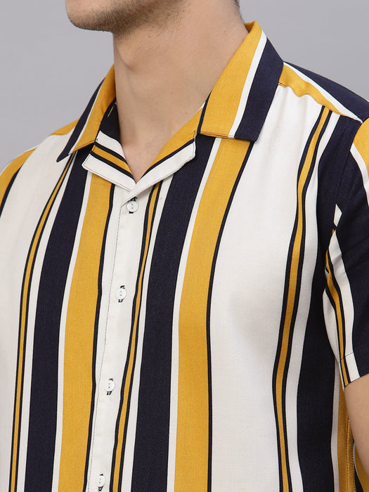 Striped Cuban Collar Half Sleeve Shirt