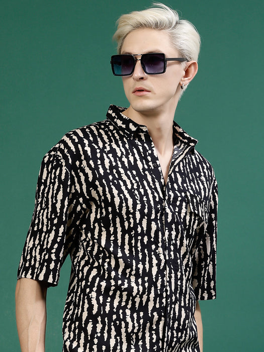 Men's Rayon All Over Abstract Print Drop Shoulder Shirt