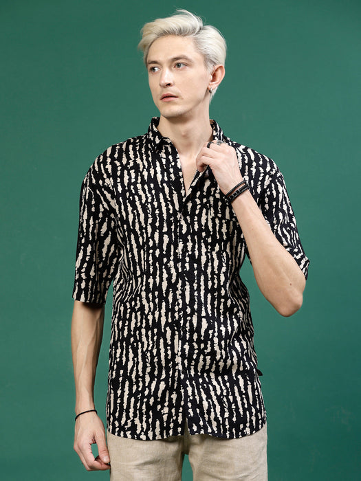 Men's Rayon All Over Abstract Print Drop Shoulder Shirt