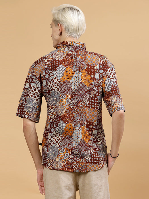 Men's Paisley Print Drop-Shoulder Hawaiian Shirt