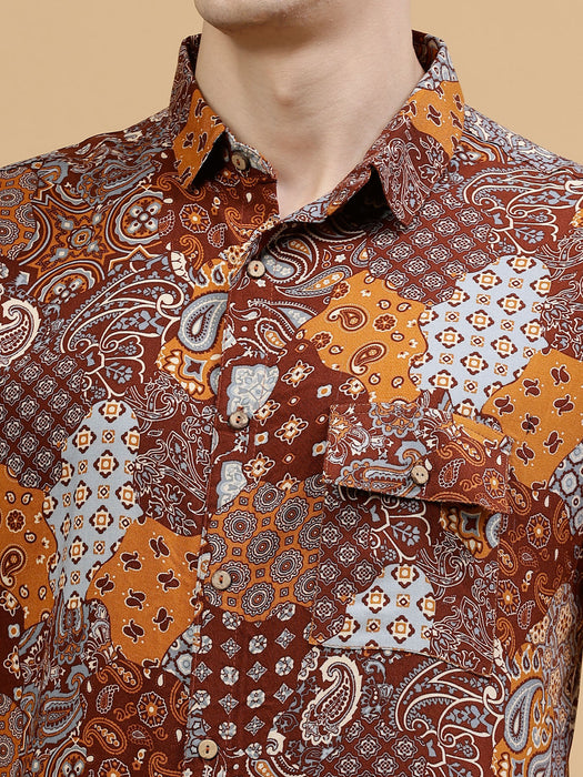 Men's Paisley Print Drop-Shoulder Hawaiian Shirt