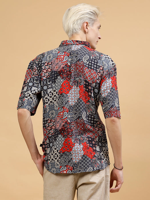 Men's Paisley Print Drop-Shoulder Hawaiian Shirt