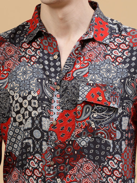 Men's Paisley Print Drop-Shoulder Hawaiian Shirt