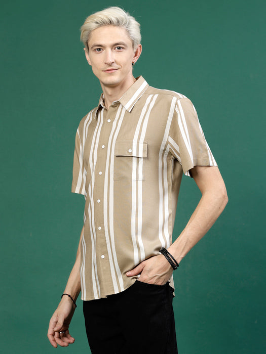 Men's Slim Fit Striped Rayon Shirt