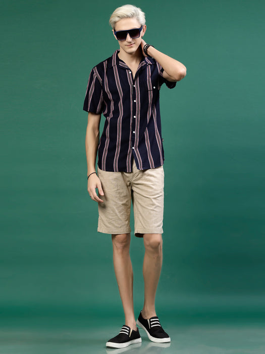 Men's Cut Away Collar Striped Shirt