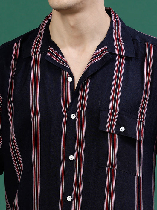 Men's Cut Away Collar Striped Shirt