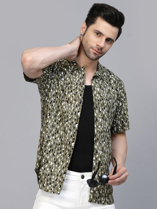 Cheetah Printed Half Sleeves Rayon Shirt With Cuban Collar