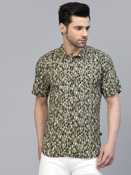 Cheetah Printed Half Sleeves Rayon Shirt With Cuban Collar