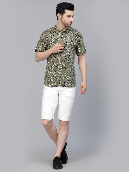 Cheetah Printed Half Sleeves Rayon Shirt With Cuban Collar