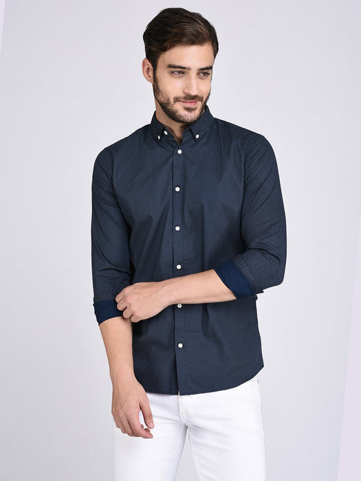 Printed Navy Button Down Collar Shirt-Full