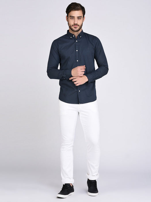 Printed Navy Button Down Collar Shirt-Full