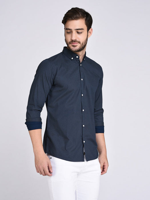 Printed Navy Button Down Collar Shirt-Full