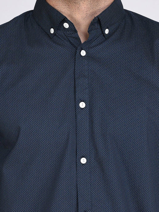 Printed Navy Button Down Collar Shirt-Full