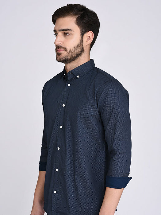 Printed Navy Button Down Collar Shirt-Full