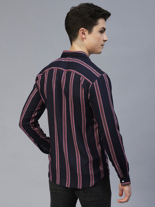 Navy Blue Vertical Stripes Full Sleeves Shirt