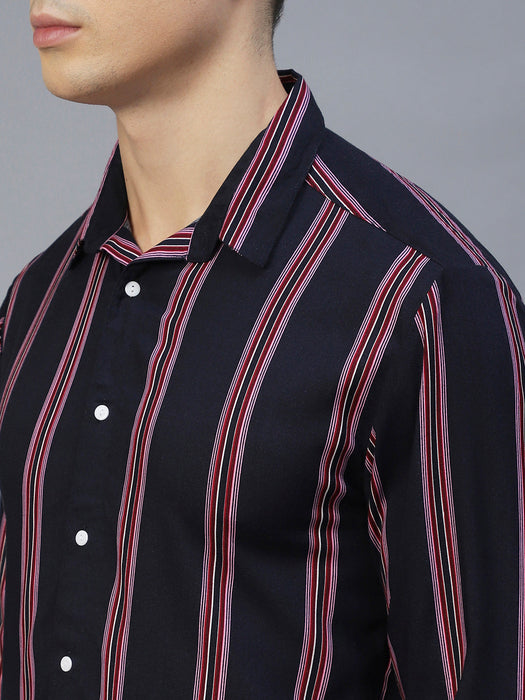 Navy Blue Vertical Stripes Full Sleeves Shirt