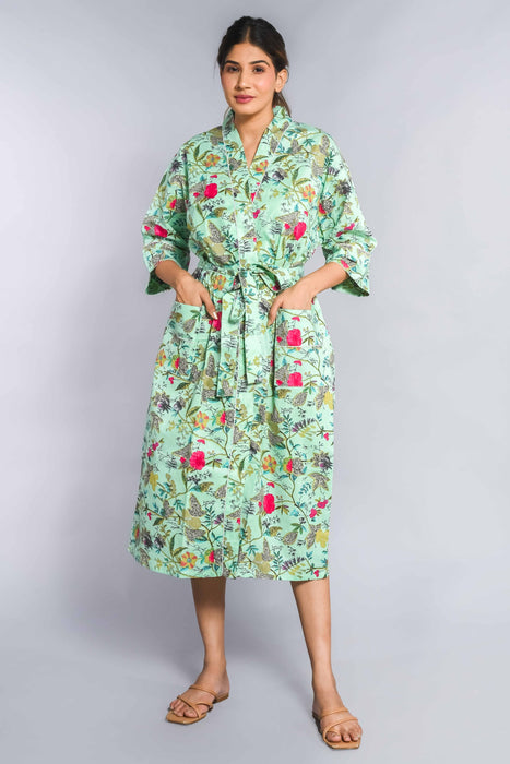 Floral Pattern Kimono Robe Long Bathrobe For Women (Multi)-KM-155