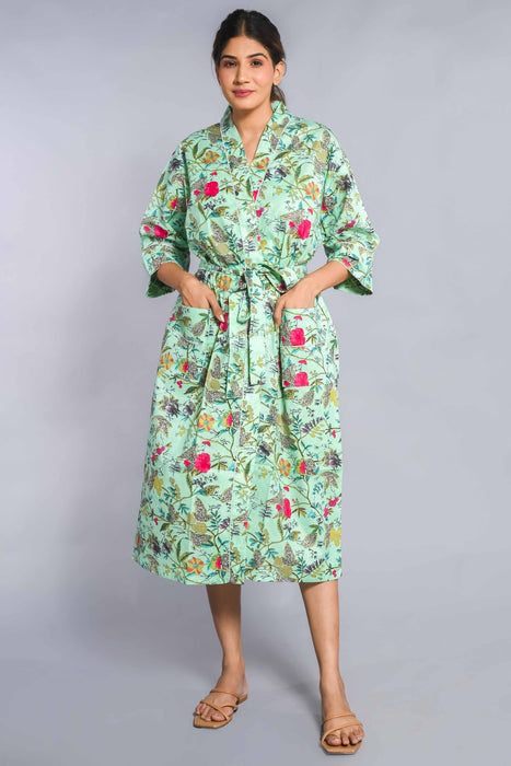 Floral Pattern Kimono Robe Long Bathrobe For Women (Multi)-KM-155