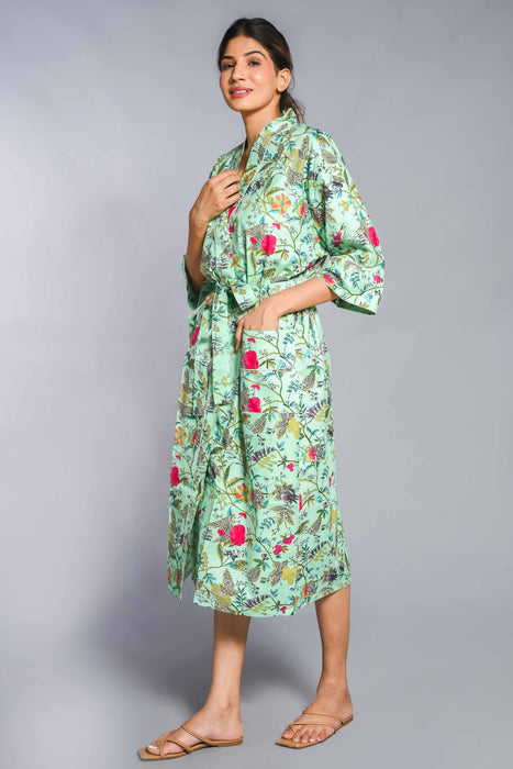 Floral Pattern Kimono Robe Long Bathrobe For Women (Multi)-KM-155