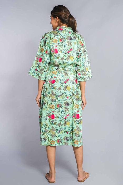 Floral Pattern Kimono Robe Long Bathrobe For Women (Multi)-KM-155