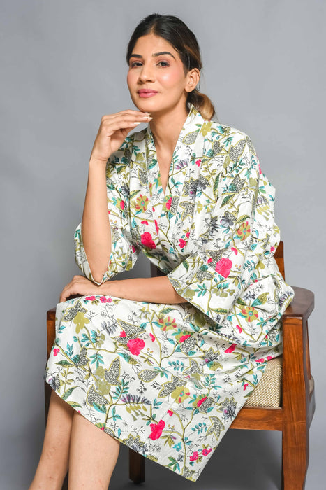 Floral Pattern Kimono Robe Long Bathrobe For Women (Multi)-KM-154