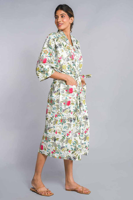 Floral Pattern Kimono Robe Long Bathrobe For Women (Multi)-KM-154