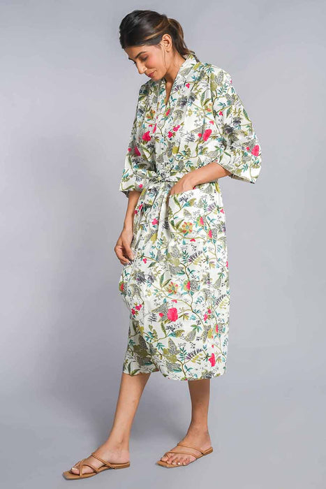 Floral Pattern Kimono Robe Long Bathrobe For Women (Multi)-KM-154