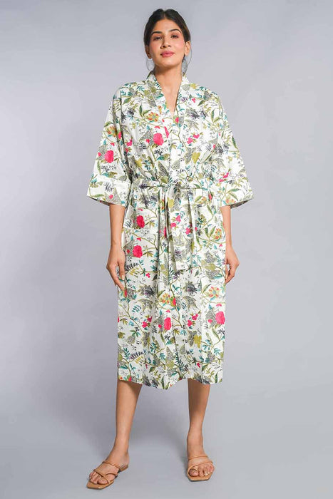 Floral Pattern Kimono Robe Long Bathrobe For Women (Multi)-KM-154