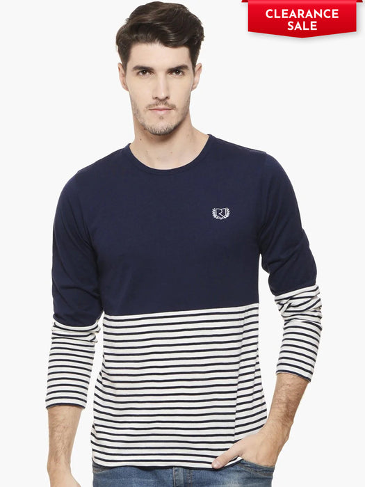 Navy Solid & Stripe Tee Full Sleeve