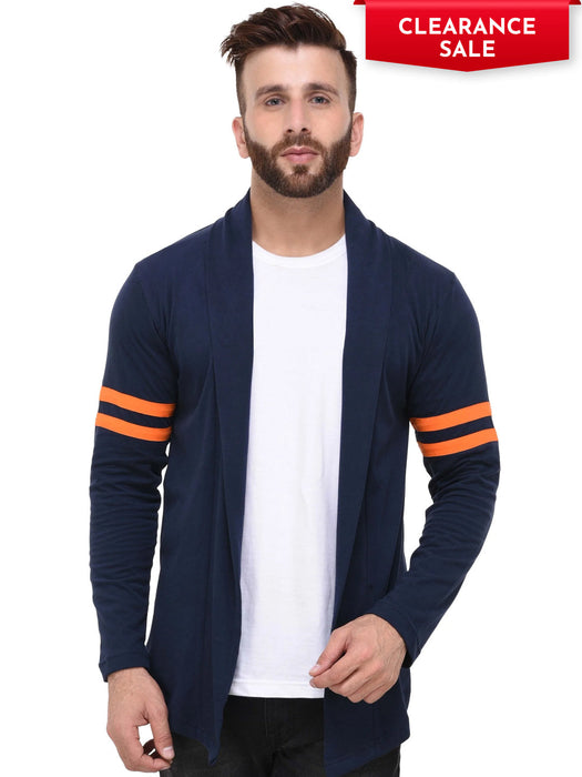 Navy Open Long Cardigan Full Sleeve Shrug for Men